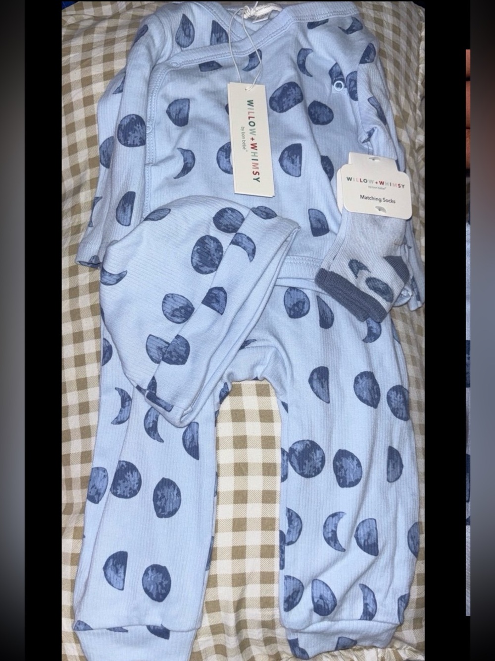 Light Blue Moon-Print Kids Matching Set